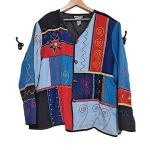 Indigo Moon Jacket Woman Size 3X Artsy Lagenlook Blazer Embroidere Boho Colorful